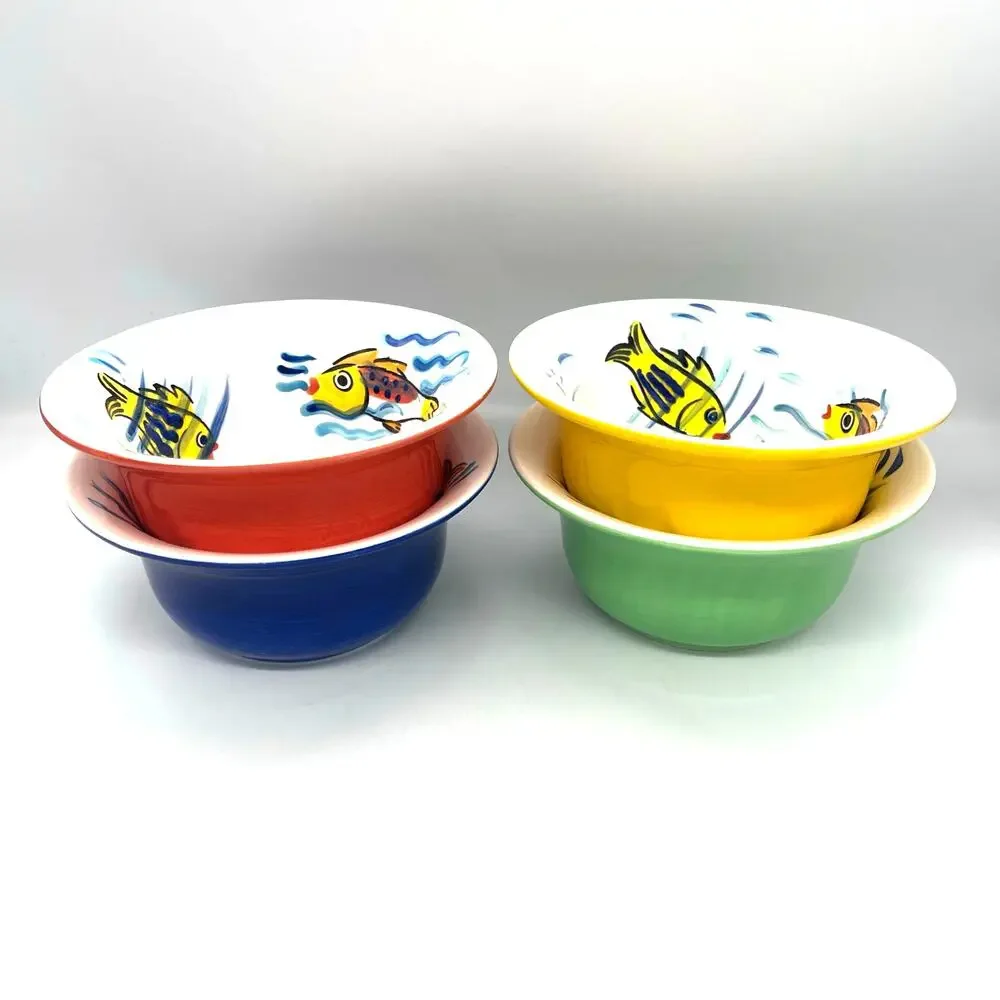 Les Tropiques by Strata Group Set of 4 Cereal Bowls  Hand Painted Tropical Fish